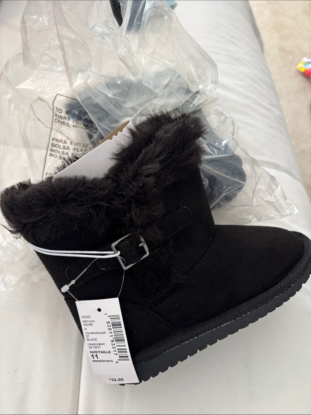The Children's Place Black Faux Fur Cuff Buckle Kids Boots